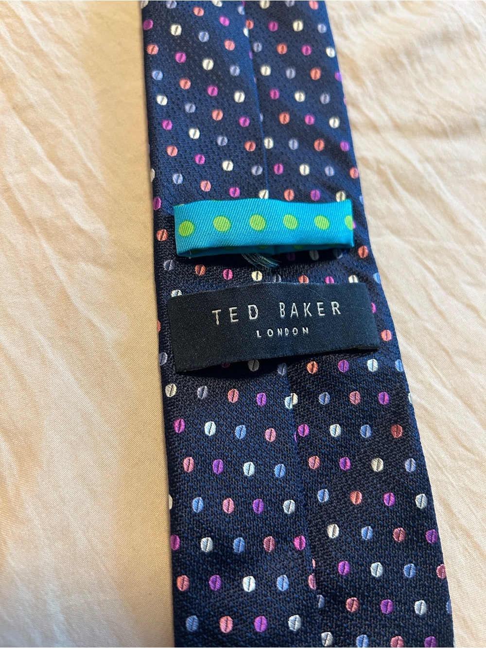 Ted Baker London Tie Navy Multi Dot 100% Silk Business Wedding Preppy Academia